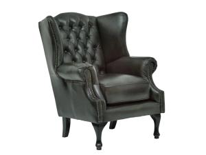 Masivní křeslo ušák Chesterfield Pittsfield z pravé kůže, zelené