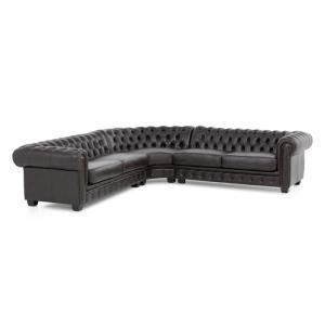 Masivní rohová sedací souprava Chesterfield III z pravé kůže, hnědá
