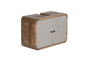 Masivní skříňka pod umyvadlo Dinglová z recyklované borovice a MDF, lakovaná, přírodní / šedá – 67×30×45 cm
