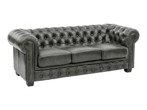Masivní třímístná pohovka Chesterfield z pravé kůže, zelená – 200×90×72 cm