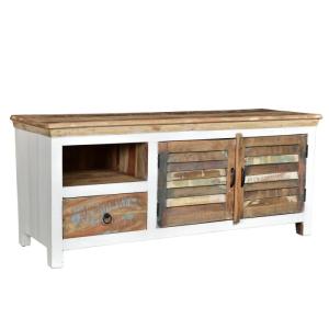Masivní TV stolek Perth z recyklovaného dřeva, lakovaný, bílý / barevný – 150×50×60 cm