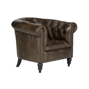 Masivní křeslo Chesterfield Shelford z pravé kůže, hnědé