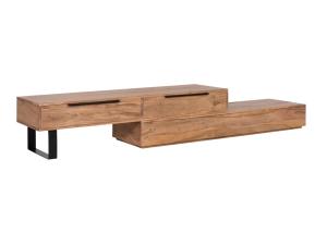 Masivní TV stolek Auckland Acacia z akácie a kovu, lakovaný, hnědý – 155×45×40 cm