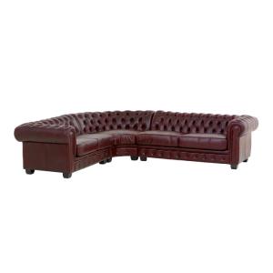 Rohová sedací souprava Chesterfield z pravé kůže, červená