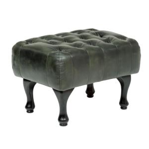 Taburetka z pravé kůže Chesterfield Pittsfield zelená