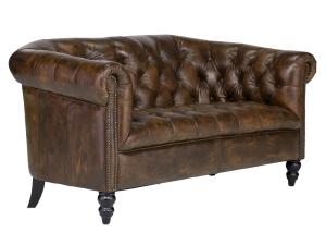 Masivní pohovka Chesterfield Shelford, 2místná, pravá kůže, hnědá