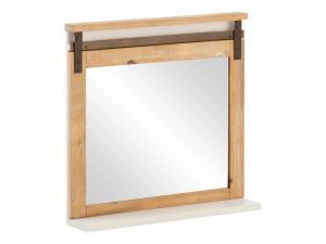 Masivní koupelnové zrcadlo Capera z borovice a MDF, lakované, bílé/hnědé – 70x70 cm