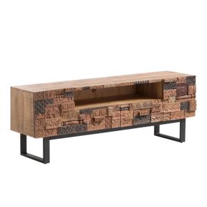 Masivní TV stolek Grónsko z mangového dřeva, lakovaný, hnědý – 180×45×65 cm