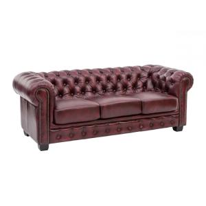 Třímístná pohovka Chesterfield pravá kůže červená