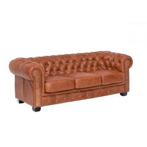 Chesterfield 3místná pohovka z pravé kůže vintage světle hnědá