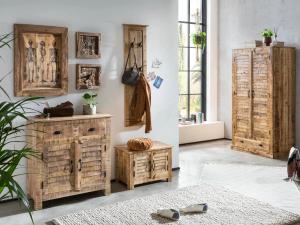 Masivní předsíňový set Caribou Mango z mangového dřeva, lakovaný, hnědý
