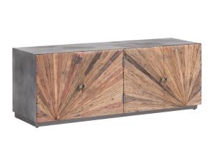 Masivní TV lavice Derby z recyklovaného dřeva a kovu, lakovaná, přírodní / šedá – 160×50×60 cm