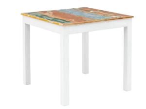 Masivní jídelní stůl Perth z recyklovaného dřeva, lakovaný, bílý s barevnými prvky – 80×80 cm
