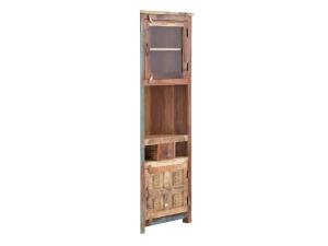 Masivní rohová vysoká skříň Sumana z recyklovaného dřeva, lakovaná, hnědá – 65×30×185 cm