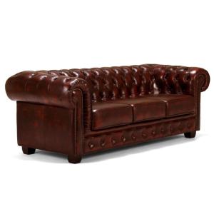 Pohovka Chesterfield Big, 3místná, pravá kůže, červená – 221×98×79 cm