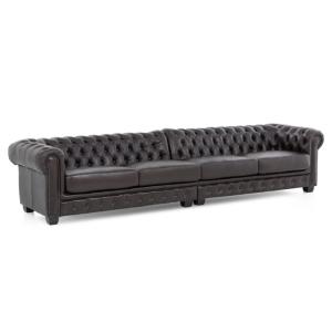 Masivní Chesterfield pohovka, 6místná, pravá kůže, hnědá