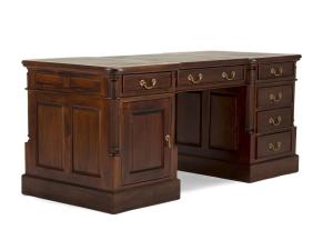 Masivní psací stůl Cambridge z mahagonu, lakovaný, hnědý s zelenou kůží – 180×80 cm
