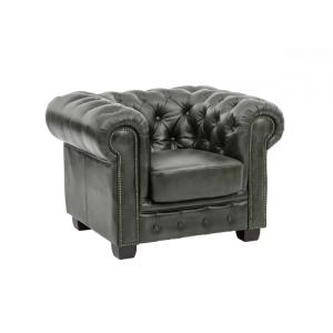 Zelené křeslo Chesterfield pravá kůže
