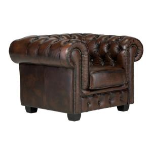 Křeslo Chesterfield Big z pravé kůže hnědé