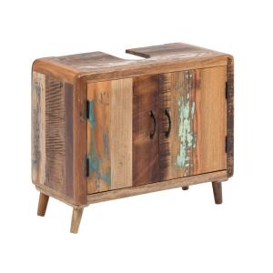 Masivní umyvadlová skříňka Calcutta II z recyklovaného dřeva, lakovaná, vícebarevná – 70×35×60 cm