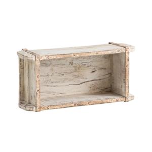 Masivní závěsná police ve tvaru cihly z recyklovaného dřeva, lakovaná, bílá – 33×15×10 cm