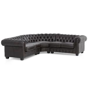 Rohová sedací souprava Chesterfield z pravé kůže, hnědá – 236×236×74 cm