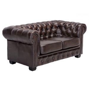 Dvoumístná pohovka Chesterfield pravá kůže hnědá