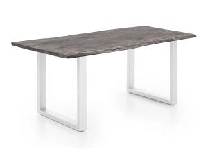 Masivní jídelní stůl Bullwer z akácie a kovu, šedo-bílý, lakovaný – 200×100 cm