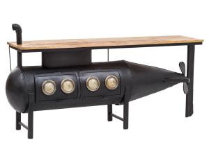 Masivní podumyvadlová skříňka z recyklované borovice, lakovaná, černá – 184×43×78 cm