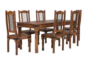 Masivní jídelní sestava Merlin I z palisandru, lakovaná, hnědá – 180x90 cm + 6 židlí