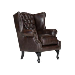 Křeslo ušák Chesterfield Pittsfield z pravé kůže hnědé