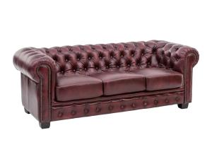 Třímístná pohovka Chesterfield z pravé kůže, červená – 200×90×72 cm