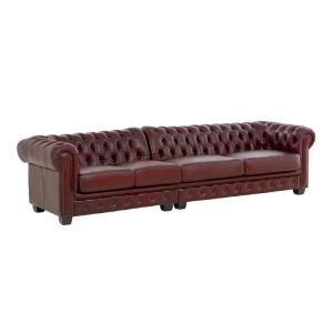Masivní pohovka Chesterfield pro 5 osob, pravá kůže, červená – 310×100×72 cm