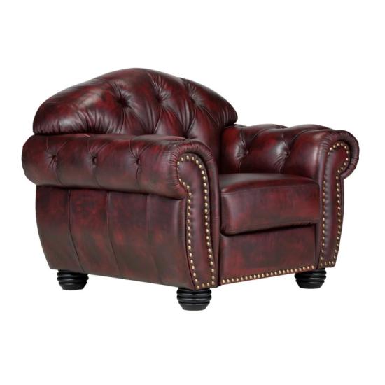 Křeslo Chesterfield Hereford z pravé kůže červené