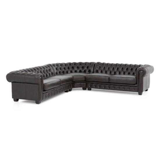 Masivní rohová sedací souprava Chesterfield III z pravé kůže, hnědá