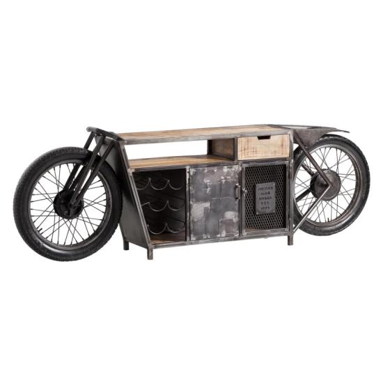 TV příborník Harlow Bike Motocyklová konzole domácí bar s držákem na lahve