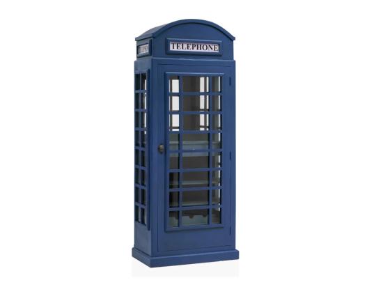 Masivní vinotéka ve tvaru telefonní budky, lakovaná, modrá – Mango 78×44×200 cm