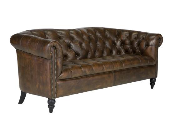 Masivní pohovka Chesterfield Shelford, pravá kůže, hnědá – 196×89×85 cm
