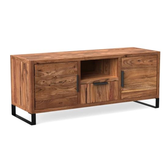 Masivní TV stolek Sydney z akácie, lakovaný, hnědý – 134×45×55 cm