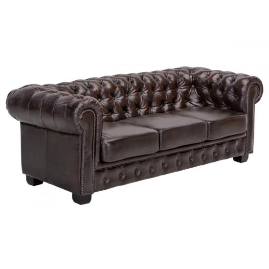 Třímístná pohovka Chesterfield pravá kůže hnědá