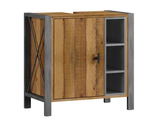 Masivní dřezová skříňka Detroit z recyklované borovice, lakovaná, hnědá – 60×35×60 cm