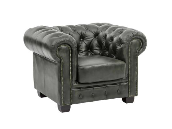 Masivní křeslo Chesterfield z pravé kůže, zelené – 100×90×72 cm