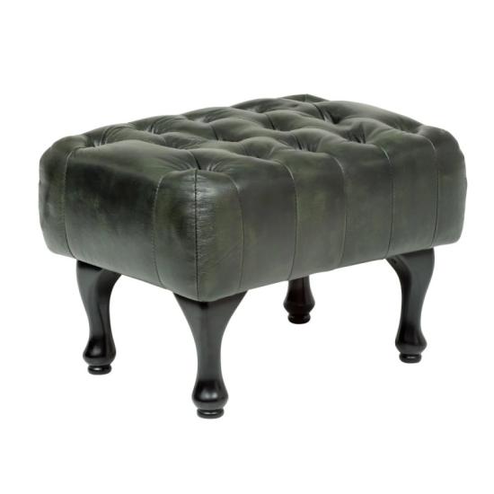 Taburetka z pravé kůže Chesterfield Pittsfield zelená