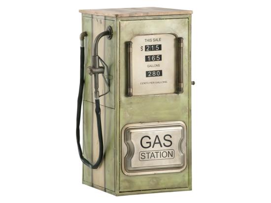Masivní barový regál Gas Station z mangového dřeva a kovu, lakovaný, zelený – 48×50×102 cm