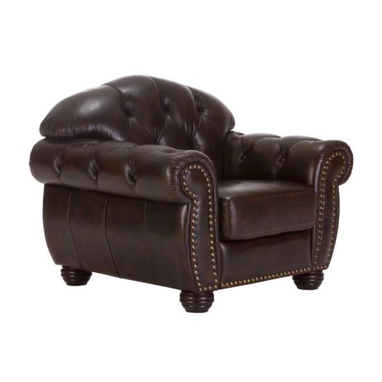 Křeslo Chesterfield Hereford z pravé kůže hnědé