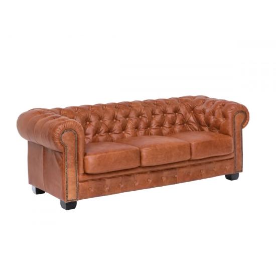 Chesterfield 3místná pohovka z pravé kůže vintage světle hnědá