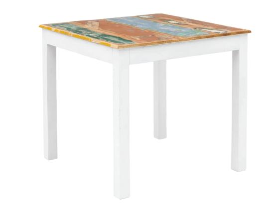 Masivní jídelní stůl Perth z recyklovaného dřeva, lakovaný, bílý s barevnými prvky – 80×80 cm