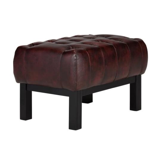 Masivní taburet Chesterfield Kingsfield z pravé kůže, červený – 61×46×43 cm