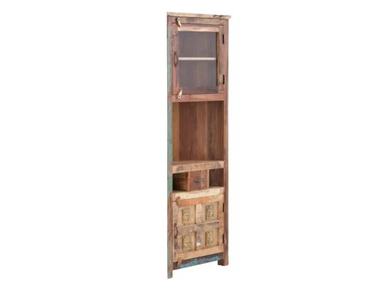 Masivní rohová vysoká skříň Sumana z recyklovaného dřeva, lakovaná, hnědá – 65×30×185 cm