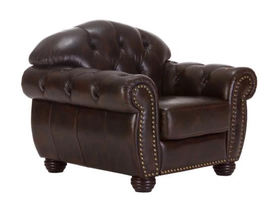 Masivní křeslo Chesterfield Hereford z pravé kůže, hnědé – 112×96×94 cm